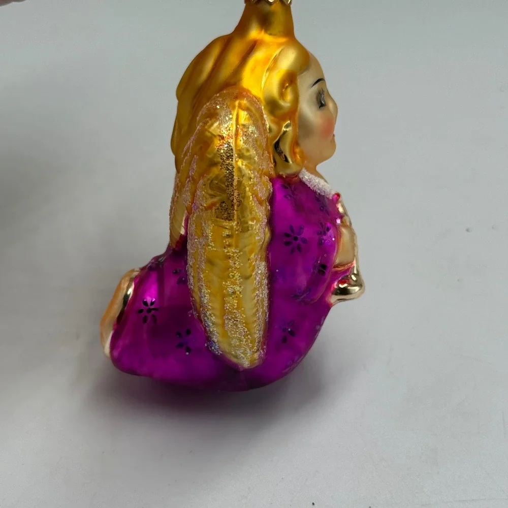 Vintage Glass‎ Angel Christmas Ornament Trumpet Purple Gold West Germany